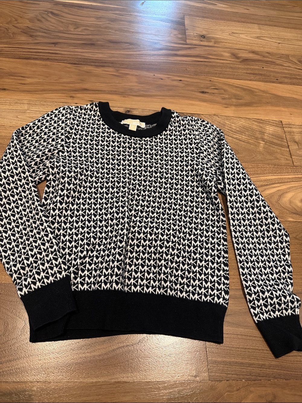 Michael Kors Black & White MK Logo Crewneck Sweater